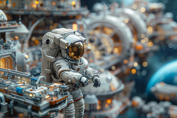 A diorama of a space station, with astronauts conducting experiments, repairing equipment, and observing the stars from the observation deck. Concept of space exploration. Generative Ai. - Powered by Adobe
