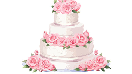 Traditional white tiered wedding cake decorated wit