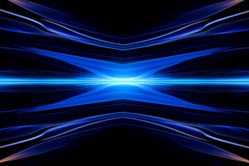close-up abstract pattern of intertwined colorful light beams of color light blue and dark blue on a black background