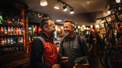 Friendly Consultation Between Salesman and Customer in Bicycle Shop, Happy Interaction