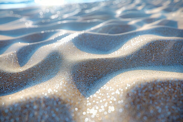 Obraz premium The gritty, grainy texture of coarse sand, shifting and sliding with each step. Concept of beach vacations. Generative Ai.