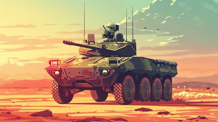 Fototapeta premium illustration of a large tank used in battle