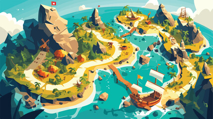 Treasure game map vector illustration. Cartoon trop