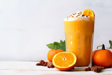 Fototapeta premium Pumpkin and Orange Smoothie AI generated. the concept of healthy eating. cocktail for weight loss