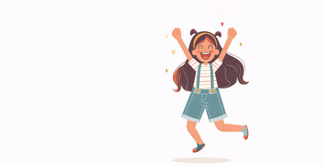 Beautiful illustration showing a girl jumping happily on a white background