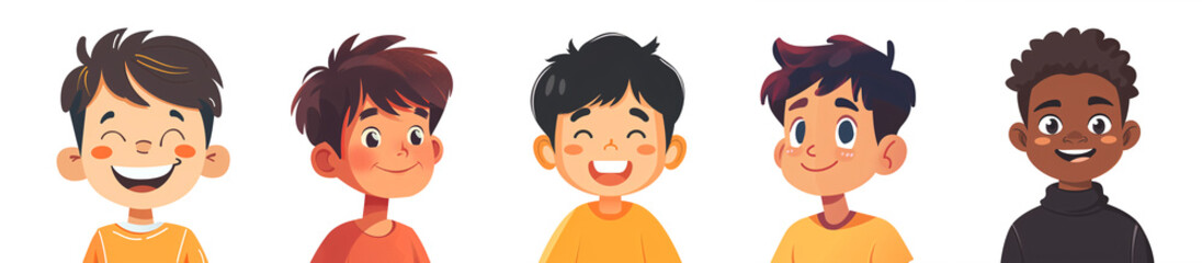 Beautiful illustration that shows several children of different ethnicities. everyone happy with a smile on their face