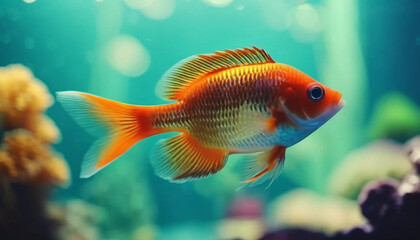 Colorful fish in aquarium. Close up.