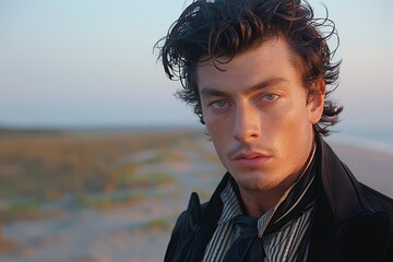 Timeless Dusk Portrait: Striking Gentleman with Butterfly Pompadour