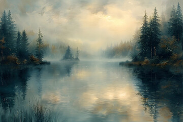 Fototapeta premium Serene Lakeside Escape: Adventure Seekers Finding Peace