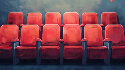 Obraz premium Illustration of red soft chairs in empty cinema stands