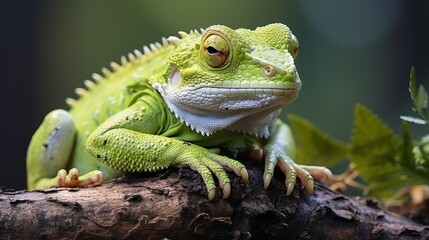 Naklejka premium Australian White Tree Frog Sitting on Branch in Lush Greenery Close-Up