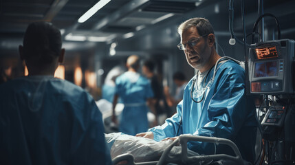 Naklejka premium Emergency Department Team of Doctors and Nurses at Work in a Busy Hospital