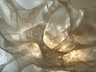 Abstract Geometric Light Installation - Translucent Threads, Minimalist Palette