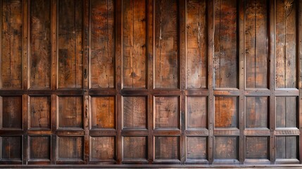 An old wooden wall with a lot of wood panels.