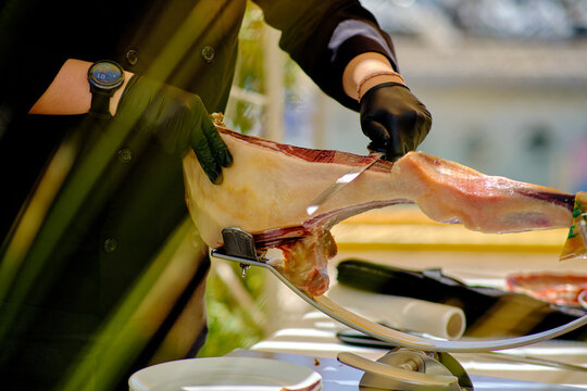 Expert carving at culinary event