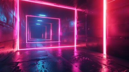 Looping 3d animation of a colorful neon tunnel with mirrored walls