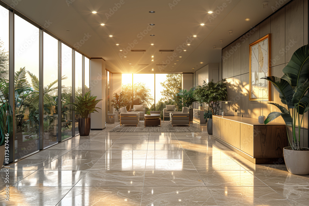 Poster an office renovation project enhancing the workspace for employee well-being. concept of workplace e