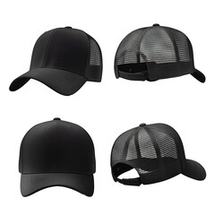 Blank Black Hip Hop Cap With Adjustable Snap Back Closure Strap For Template on White Background.