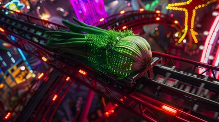 Onion on a rollercoaster for amusement park or food themed designs