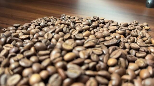 Close-up shot of coffee beans for a cinematic video.