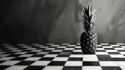 Pineapple on a checkerboard background for modern design