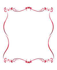 Heart ribbon frame, Continuous line art drawing illustration. Valentines day background banner