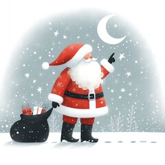 Cartoon vector illustration of Santa Claus with presents isolated on white