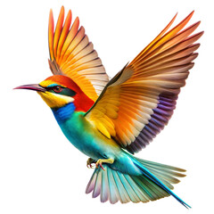 A colorful bird with a long tail is flying in the air © DesignVectX