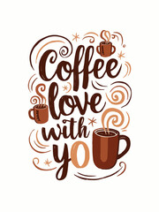 Deep brown whimsical steaming mugs with cozy colors for warmth with typography