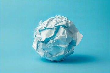 A crumpled paper ball on a blue surface
