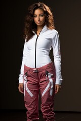 Fototapeta premium Elegant Sporty Woman in White Top and Red Pants