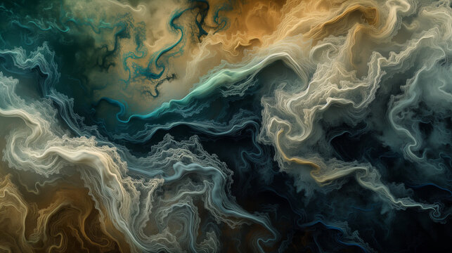 Turbulent flow of a fluid with several phases in different colors