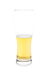 Half full glass of cold beer isolated on white