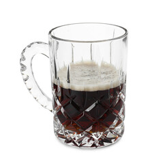 Half full mug of beer isolated on white