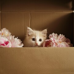 Kitten in Box with Flowers 4