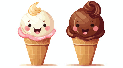 Two funny ice cream characters - vanilla cone and c