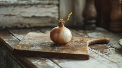 Red onion on a wooden cutting board for kitchen or food design - Powered by Adobe