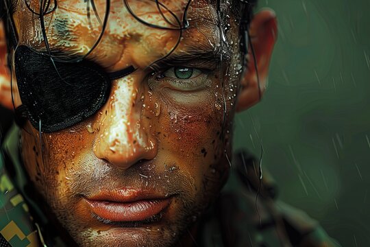 Hyperrealistic 4K Military Man with Eye Patch - Street Fighter Style Artwork