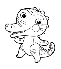 cartoon scene with happy funny dinosaur  dino lizard dragon kid  child having fun playing kindergarten isolated backgroind illustration