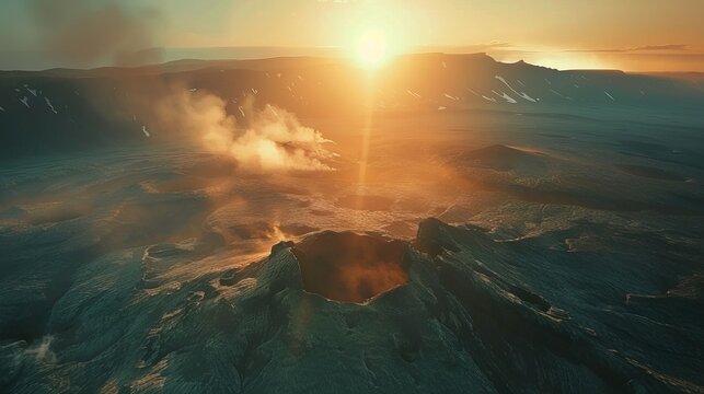 aerial drone view of icelandic fantactic volcanic landscape, close to sunset time 4