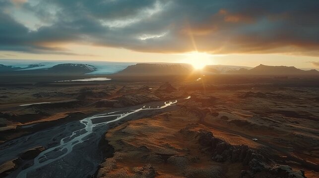 aerial drone view of icelandic fantactic volcanic landscape, close to sunset time 3
