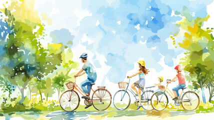 Fahrrad Fahren Bike Familie Kinder Aquarell