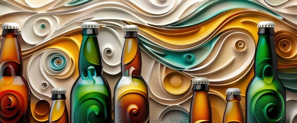 Beer Bottles, Swirling Shapes, Dynamic Patterns, International Beer Day Background