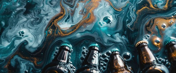 Beer Bottles, Swirling Shapes, Dynamic Patterns, International Beer Day Background