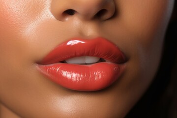 extreme close up lipstick on lips of model