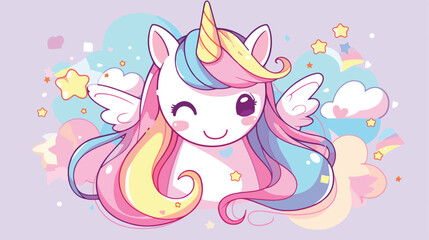 Unicorn yellow horn with hair and pink ears vector