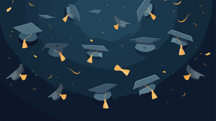 University or college caps fly in the air in a mome