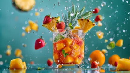 Summery pineapple and strawberry cocktail with a splash