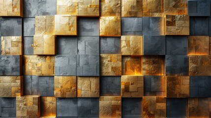 Gold abstract luxury background with 3d geometric shape parts decoration and ball with shiny elements.