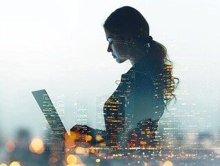 Double exposure of business life - Businesswoman and the city	